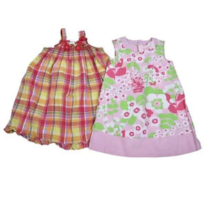 Gymboree Dress Bundle Floral Plaid Summer Pink  Sleeveless Size 18-24M